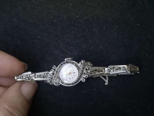 1950s sterling silver marcasite ladies  cocktail watch - working but needs service