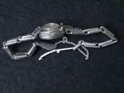 1950s sterling silver marcasite ladies  cocktail watch - working but needs service