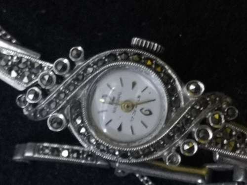 1950s sterling silver marcasite ladies  cocktail watch - working but needs service