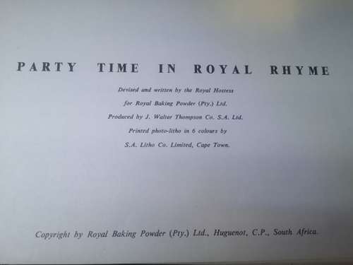 Vintage Recipe Book - Party-Time in Royal Rhyme by the Royal Hostess for Royal Baking Powder