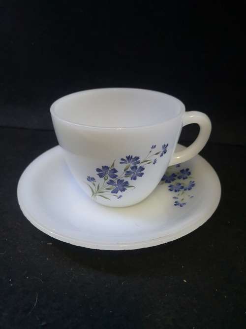 Opalex milk glass cup and saucer