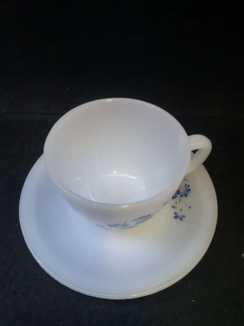 Opalex milk glass cup and saucer