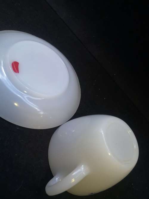 Opalex milk glass cup and saucer