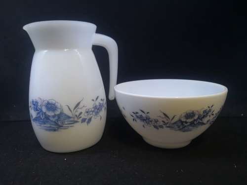 Arcopal France milk glass jug and bowl - oversized milk and sugar