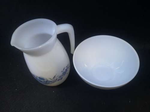 Arcopal France milk glass jug and bowl - oversized milk and sugar