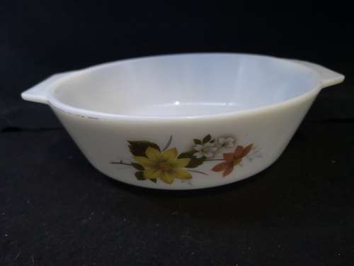 Milk glass JAJ bowl - fleabite chip on one handle