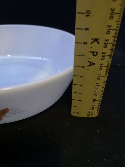 Milk glass JAJ bowl - fleabite chip on one handle