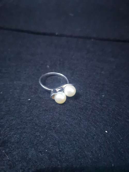 Sterling Silver ring with two genuine pearls size N