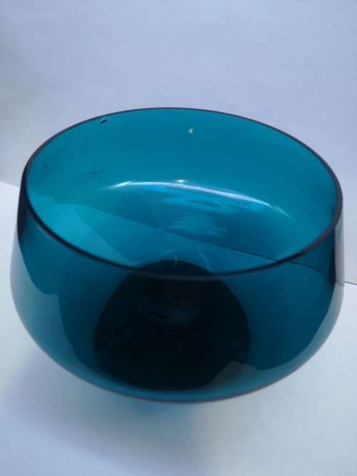 Turquoise footed glass bowl - fleabite chip on rim