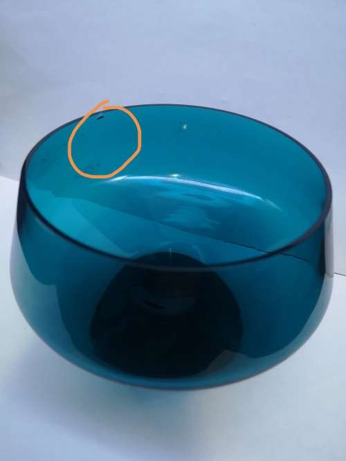 Turquoise footed glass bowl - fleabite chip on rim