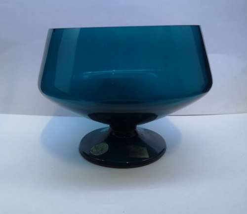 Turquoise footed glass bowl - fleabite chip on rim