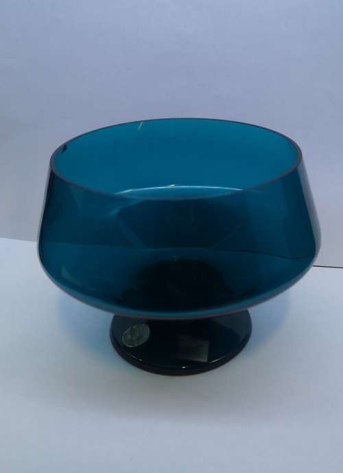 Turquoise footed glass bowl - fleabite chip on rim