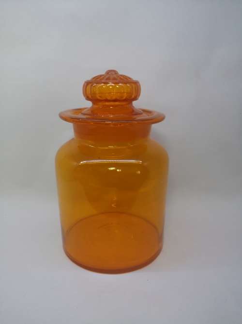 Medium Bright orange glass bottle and glass lid