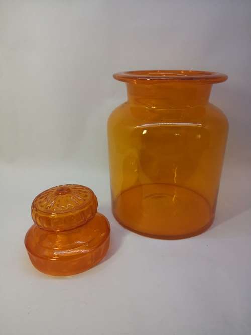 Medium Bright orange glass bottle and glass lid