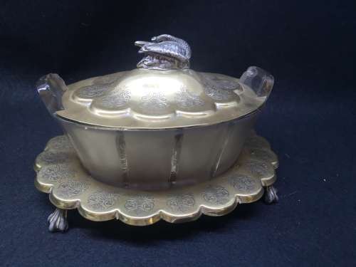 Stunning brass and glass serving bowl - bowl has a few chips - but still stunning!