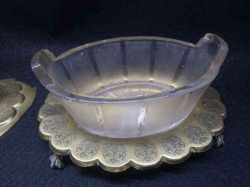 Stunning brass and glass serving bowl - bowl has a few chips - but still stunning!