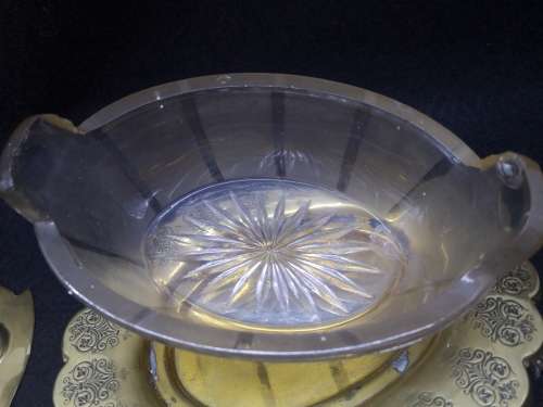Stunning brass and glass serving bowl - bowl has a few chips - but still stunning!