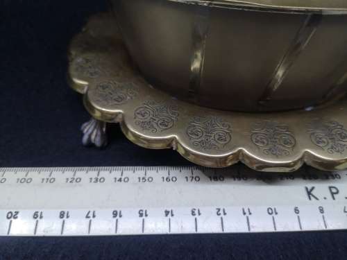 Stunning brass and glass serving bowl - bowl has a few chips - but still stunning!