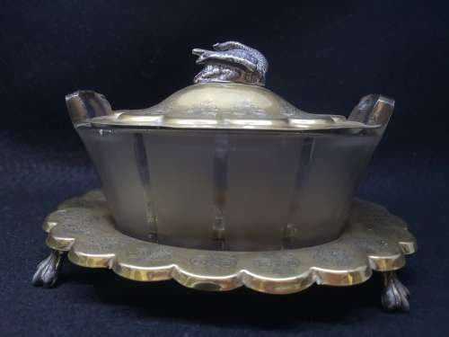 Stunning brass and glass serving bowl - bowl has a few chips - but still stunning!