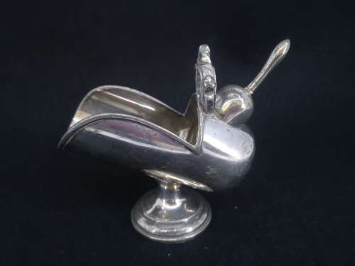 Silver plated helmet sugar bowl with scoop