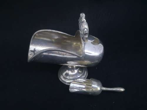 Silver plated helmet sugar bowl with scoop