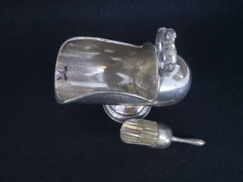 Silver plated helmet sugar bowl with scoop