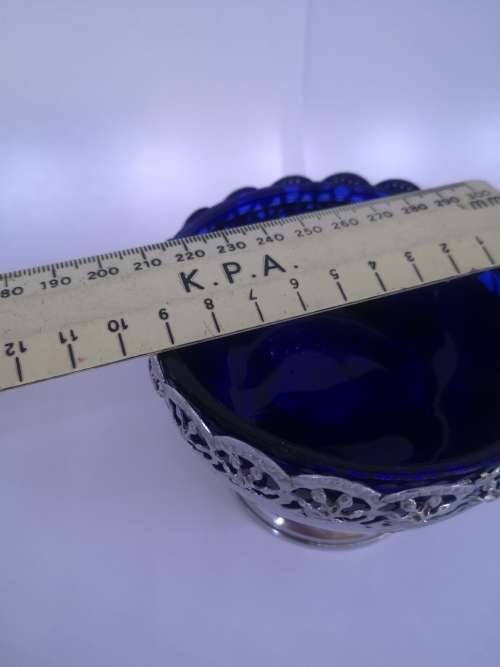 Chrome and cobalt blue glass sugar/sweet bowl