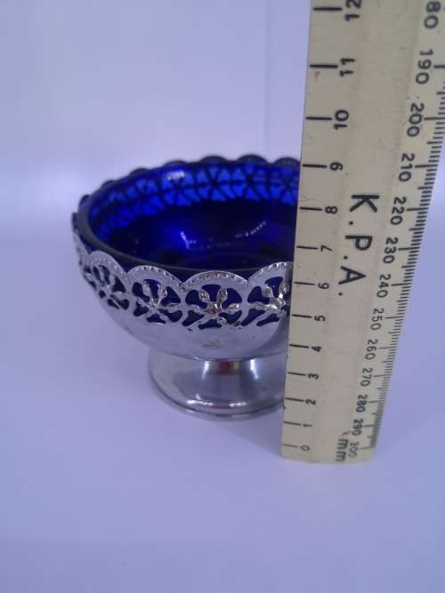 Chrome and cobalt blue glass sugar/sweet bowl