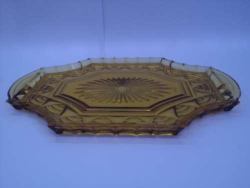Amber glass vanity set on tray - LOOK!