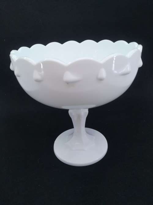 Vintage Indiana Glass Pedestal Bowl, Milk Glass Compote, Tear Drop- has a crack but still so pretty!