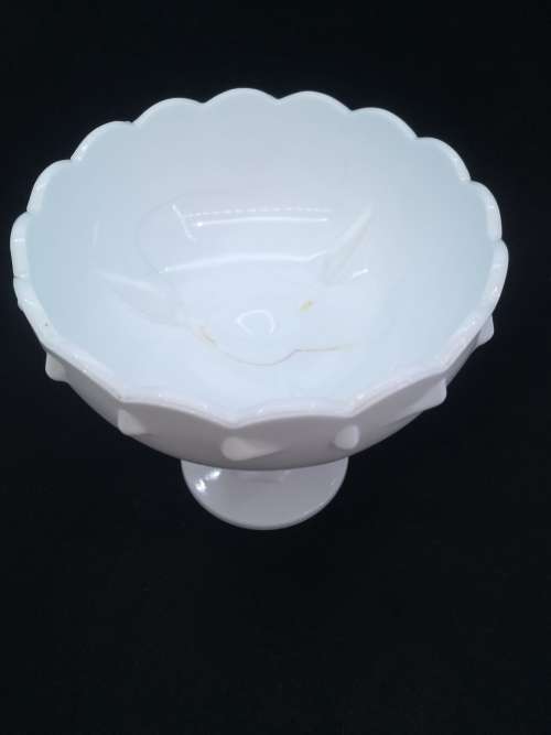 Vintage Indiana Glass Pedestal Bowl, Milk Glass Compote, Tear Drop- has a crack but still so pretty!