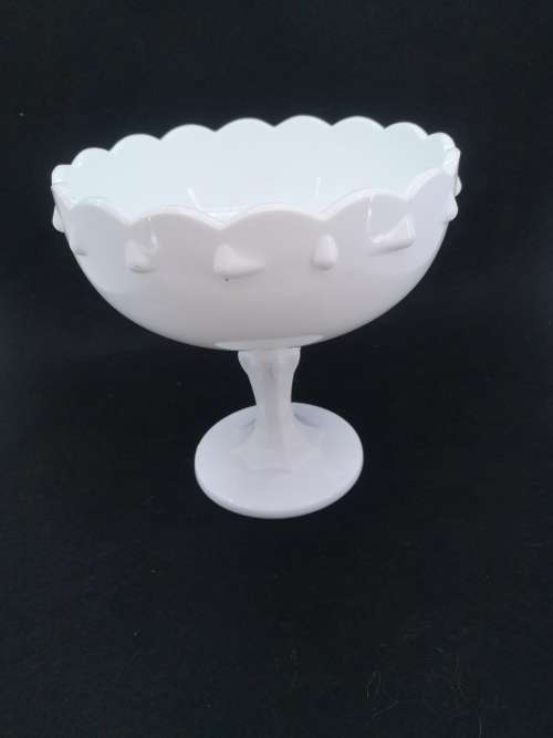 Vintage Indiana Glass Pedestal Bowl, Milk Glass Compote, Tear Drop- has a crack but still so pretty!