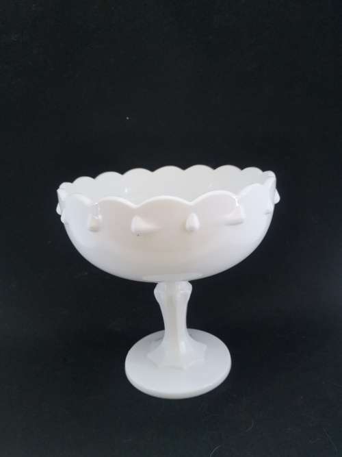 Vintage Indiana Glass Pedestal Bowl, Milk Glass Compote, Tear Drop- has a crack but still so pretty!