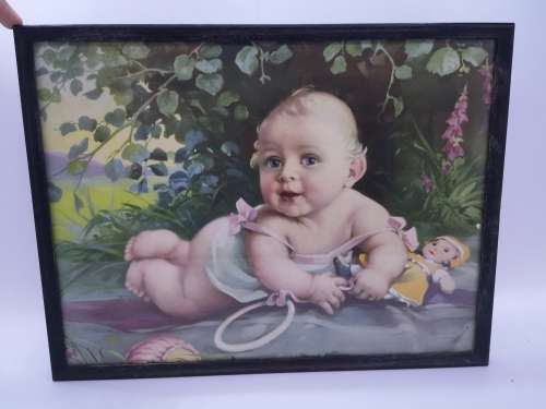 Vintage print - baby - framed with glass