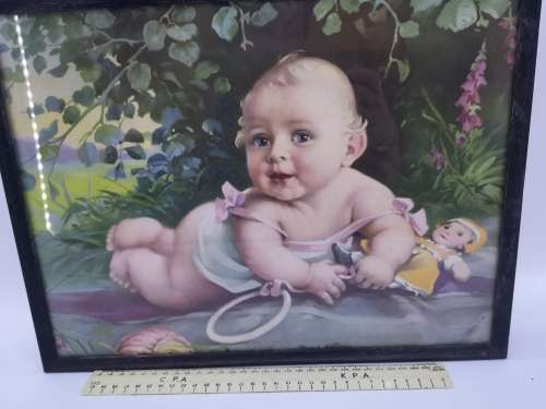 Vintage print - baby - framed with glass