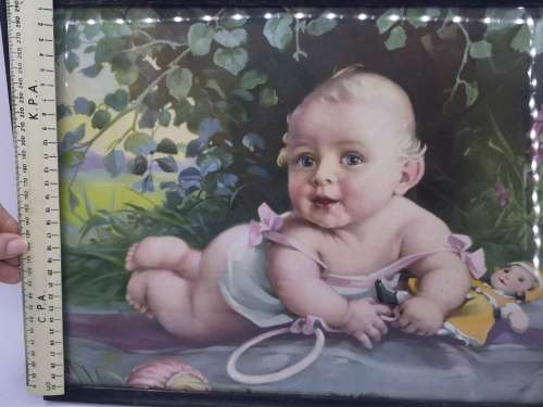 Vintage print - baby - framed with glass