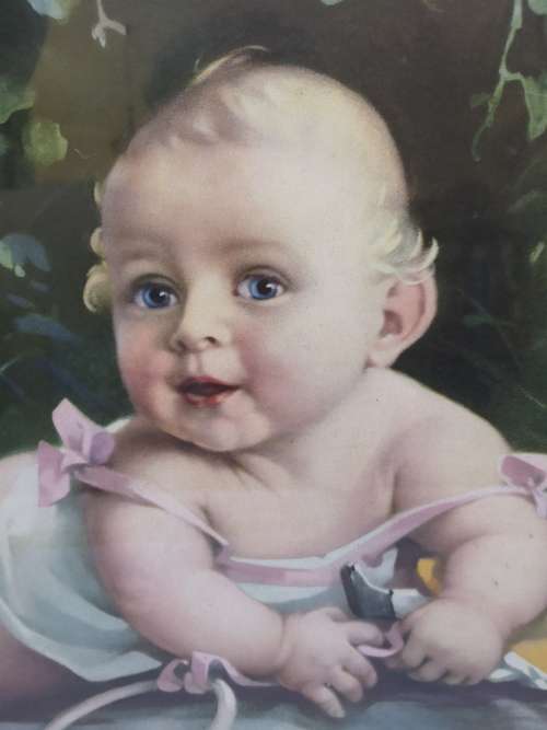 Vintage print - baby - framed with glass