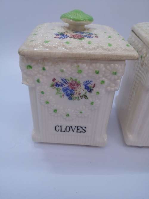 Ceramic vintage spice storage jars set