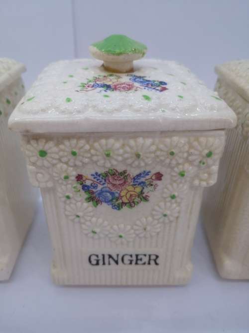 Ceramic vintage spice storage jars set