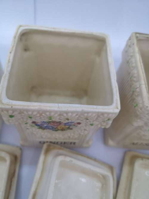 Ceramic vintage spice storage jars set