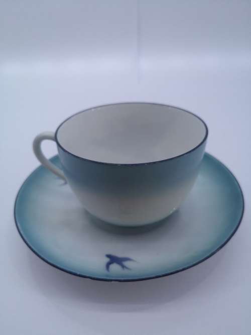 Vintage tea set swallows - Blue 8 cups and saucers