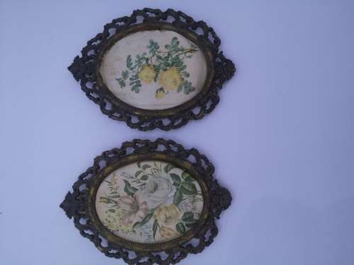 Vintage made in Italy metal frames with silk pictures - set 2