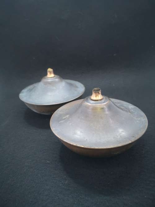 Pair oil lamps - copper