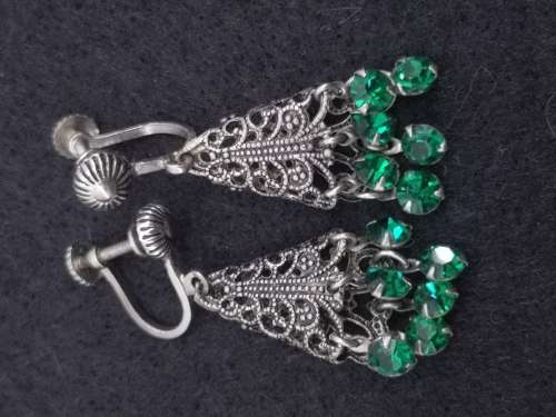 Green crystal screw on earrings Austria
