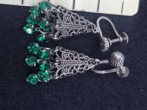 Green crystal screw on earrings Austria