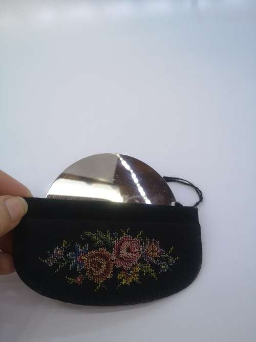 Petit point fold out handbag mirror