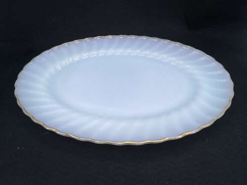 Vintage Anchor Hocking serving plate - milk glass - some loss of gold rim