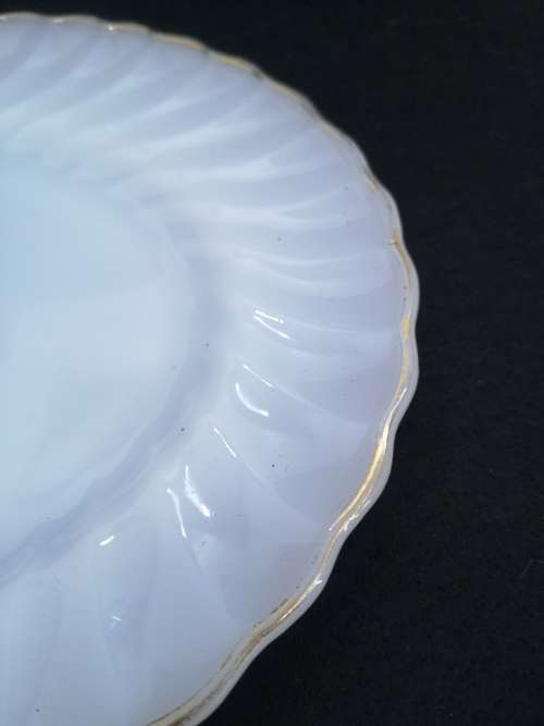 Vintage Anchor Hocking serving plate - milk glass - some loss of gold rim