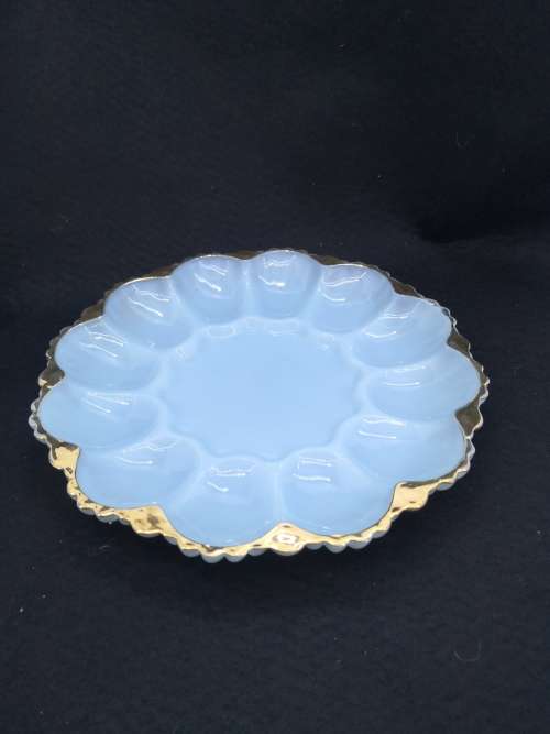 Vintage blue milk glass egg plate