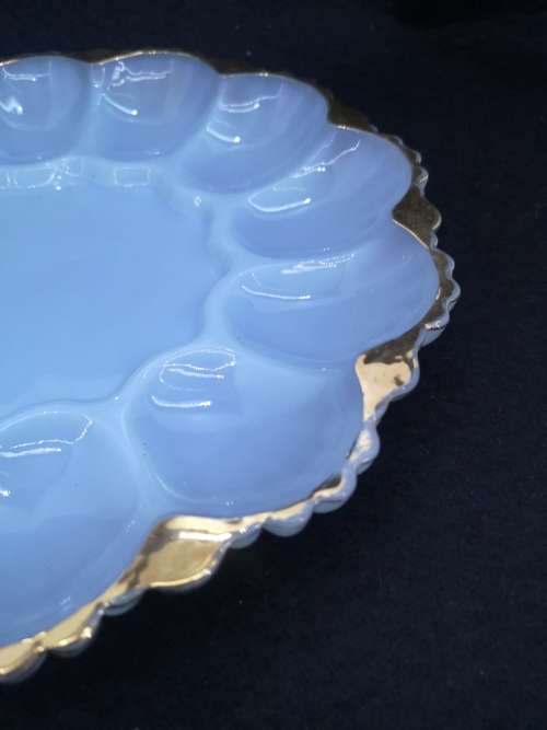 Vintage blue milk glass egg plate